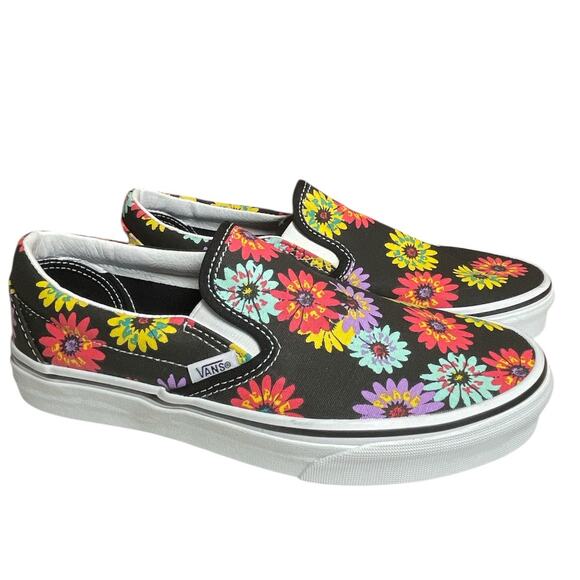 Vans Classic Slip On Peace Floral Black Shoes Sneakers Womens Size 8 Mens 6.5 - Picture 2 of 8